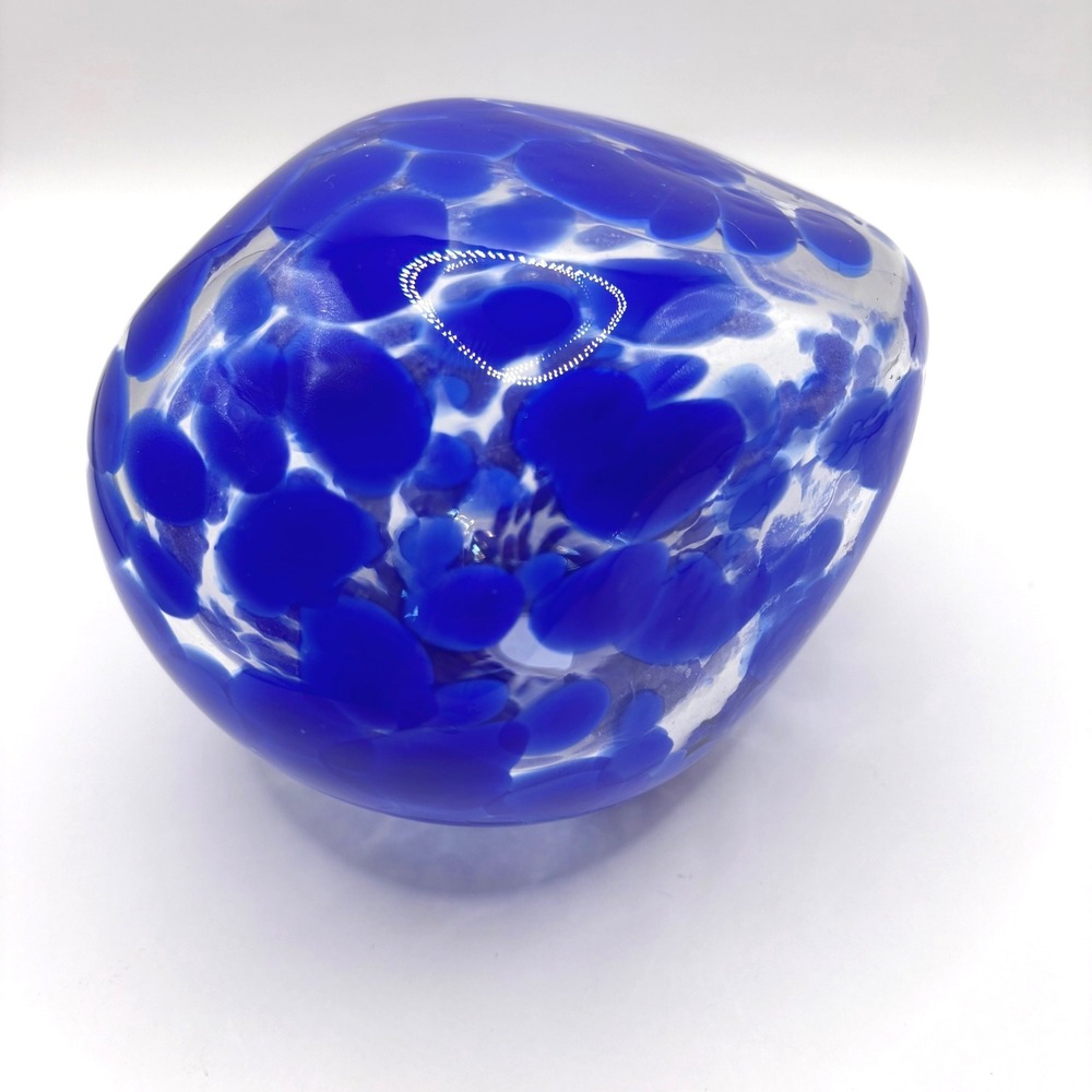 Anthropologie Cobalt Blue Spotted Art Glass Paperweight Decorative Orb Handblown
